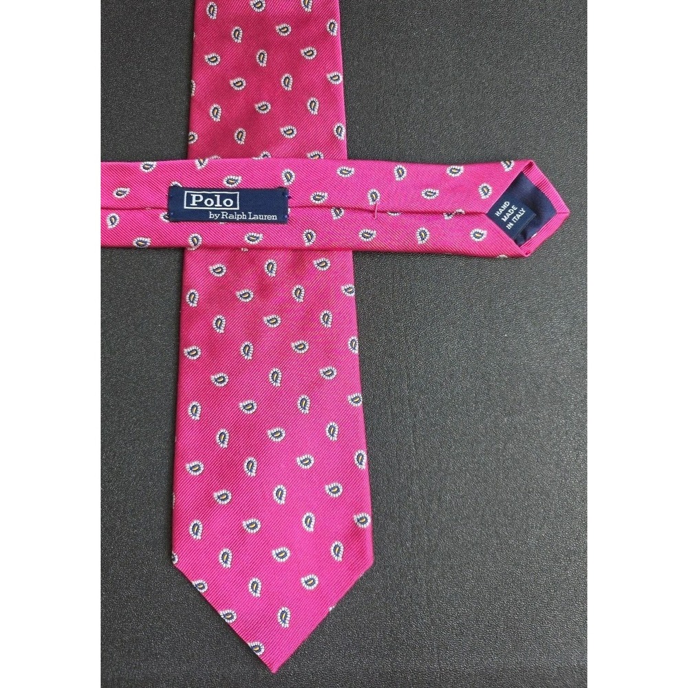 Polo Ralph Lauren Silk CLASSIC Tie Pink Paisley Geometric Men's Necktie ITALY